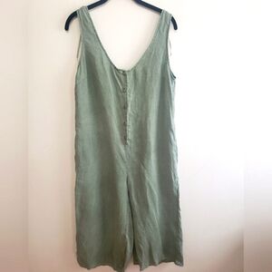 C&C California 100% Linen Sage Green Button Front Jumpsuit~ Size Small